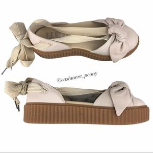 NEW Puma Cream Fenty Bandana Leather Laced Bow Flats Shoes